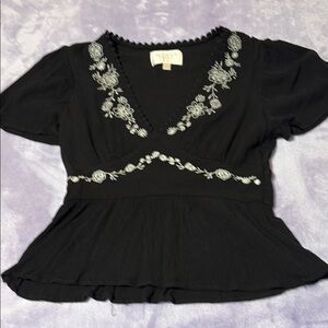 Francesca's Collections Black Peplum Blouse with Silver Trim